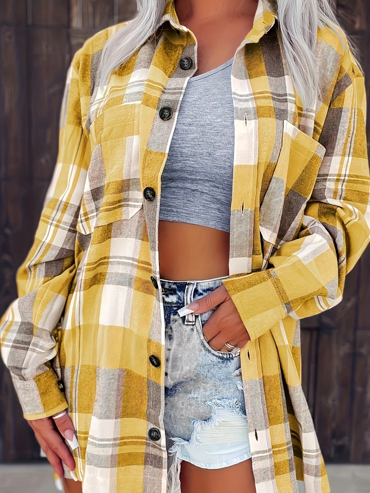 Kessia | Damen Flanellhemd Kariert Oversized Langarm Herbst