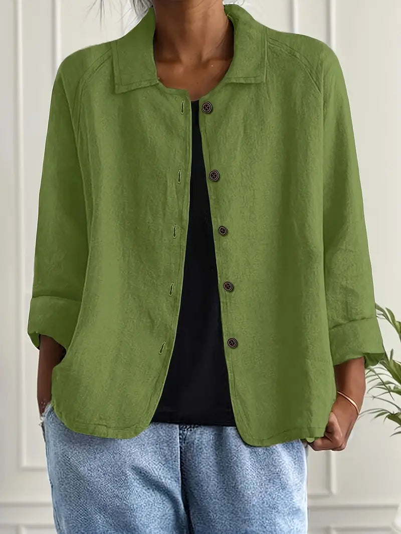 Ally | Damen bluse Langarm Lockere Passform Knopfleiste