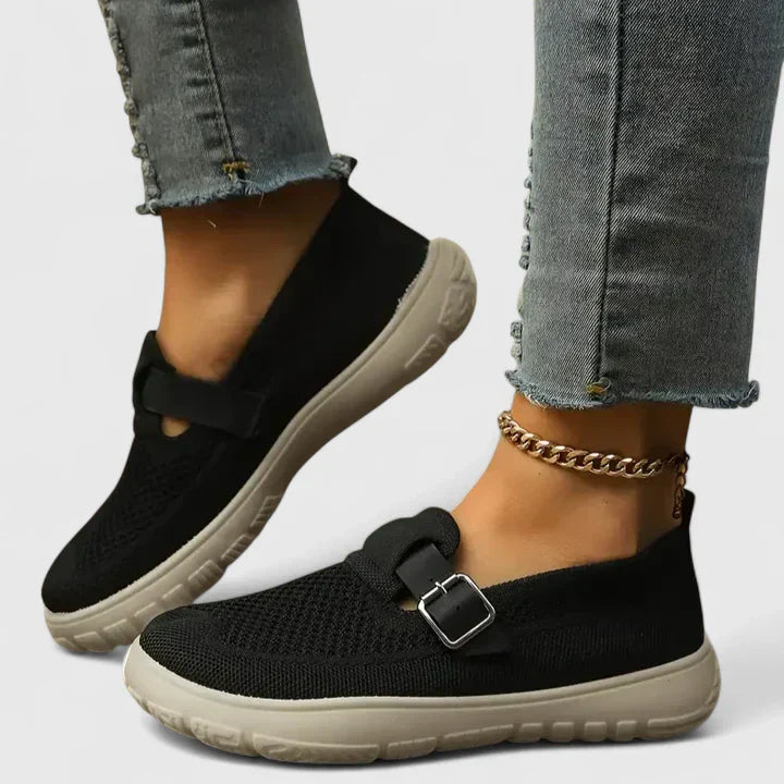 Hailey | Damen Mesh Sneaker Slip-On Schnalle Flache Schuhe Komfort