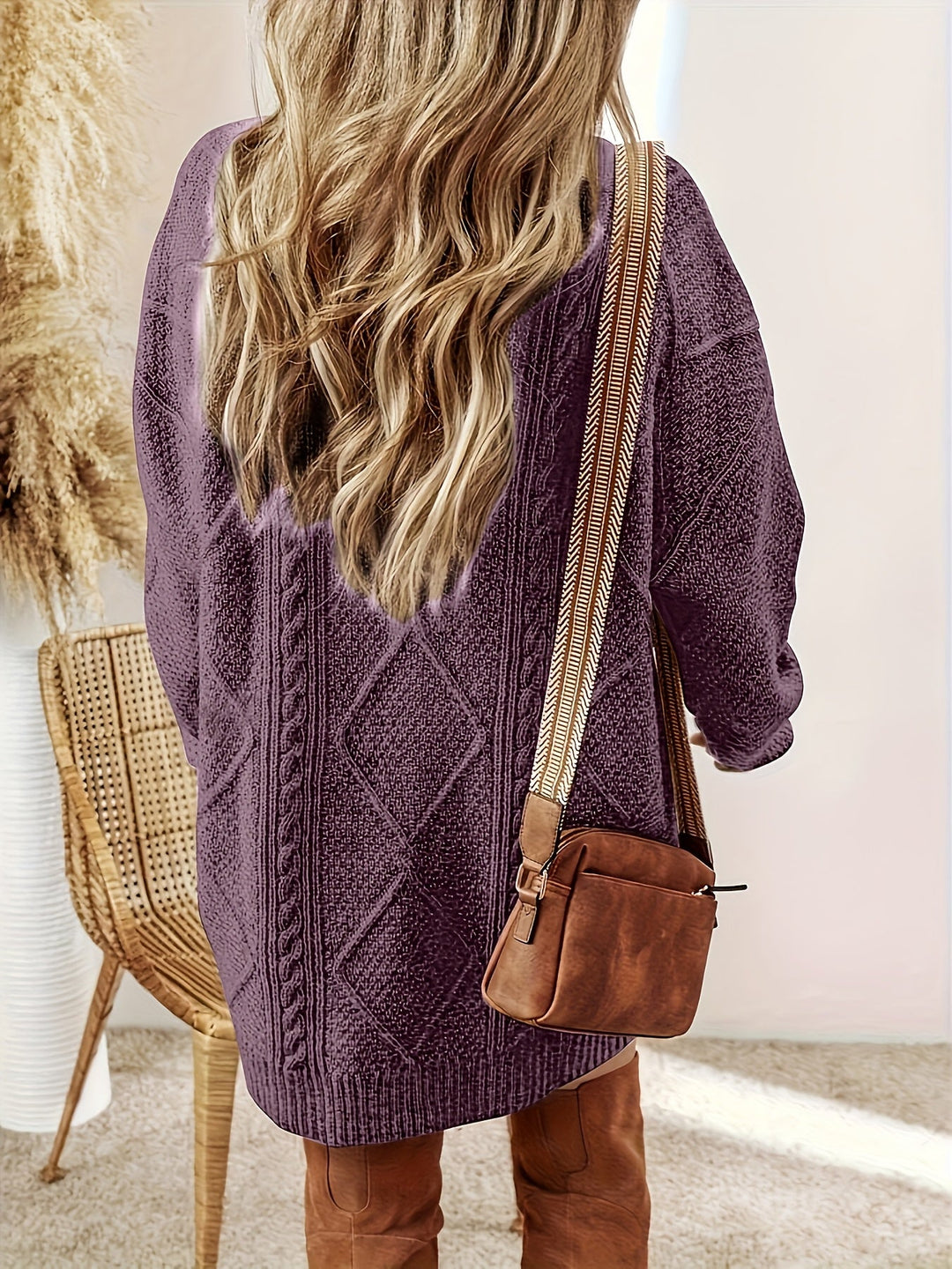 Edelborg | Damen Strickkleid mit Zopfmuster - Purple - Image 3