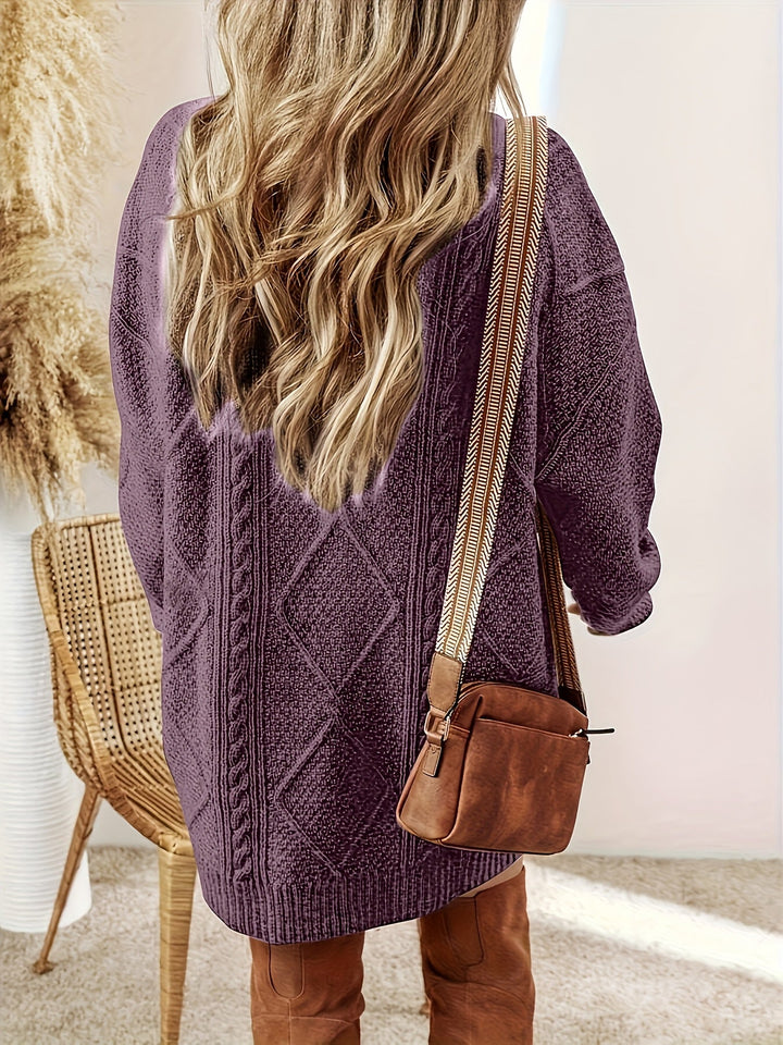 Edelborg | Damen Strickkleid mit Zopfmuster - Purple - Image 3