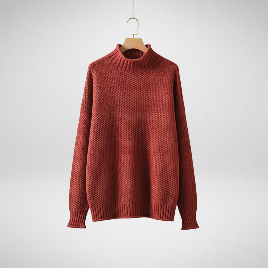 Edelma | Damen Strickpullover mit Stehkragen - Burgundy - Image 1