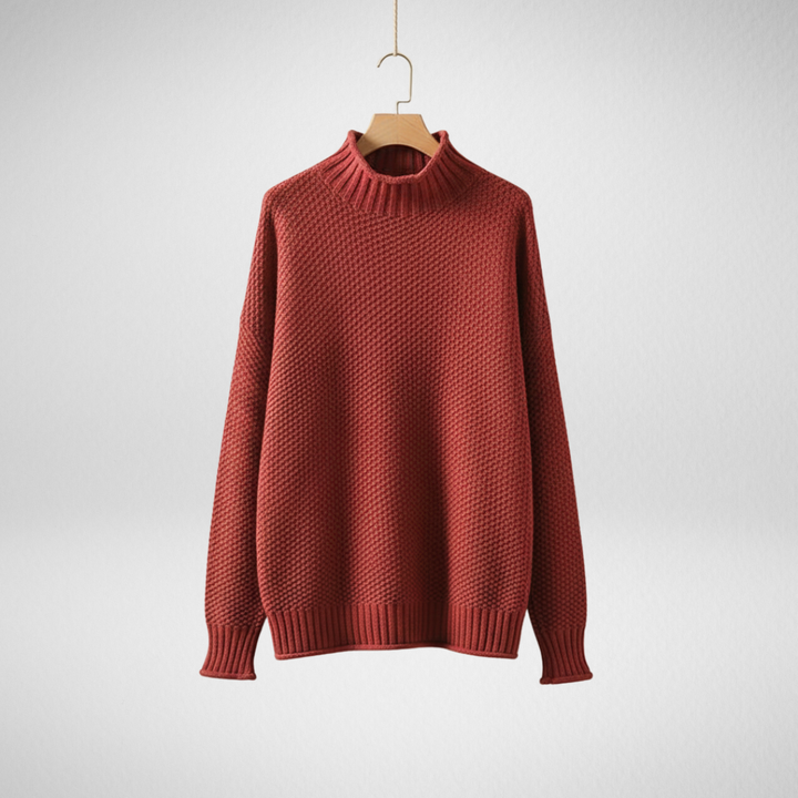 Edelma | Damen Strickpullover mit Stehkragen - Burgundy - Image 1