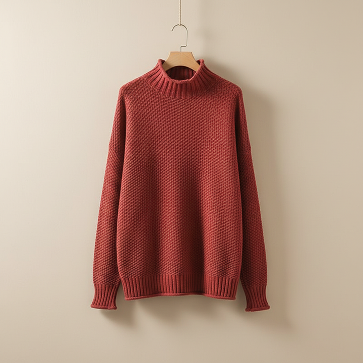 Edelma | Damen Strickpullover mit Stehkragen - Burgundy - Image 2