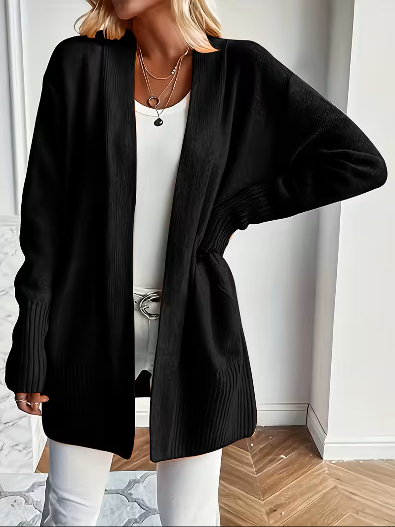Edelrika | Damen Oversize Strickjacke Offen - Black - Image 1