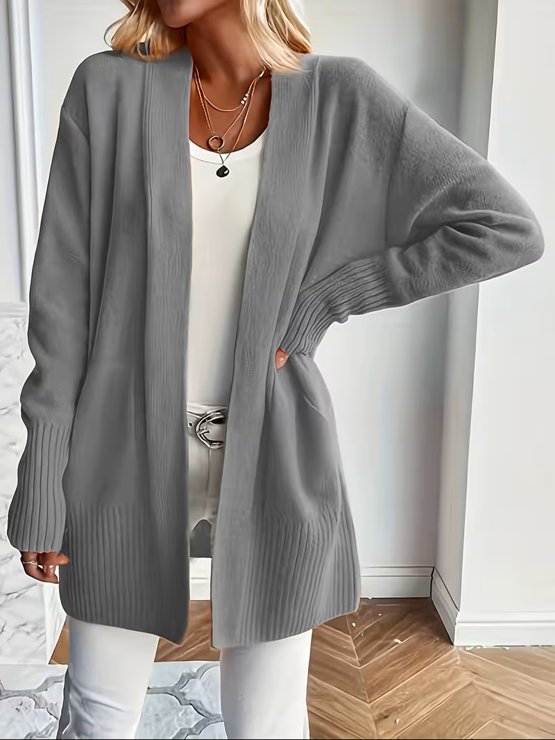 Edelrika | Damen Oversize Strickjacke Offen - Black - Image 17
