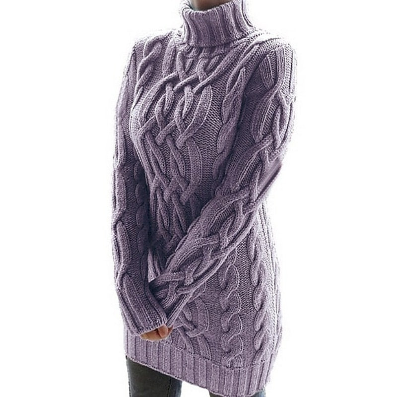 Edelruna | Damen Strickkleid mit Rollkragen - Lilac - Image 1