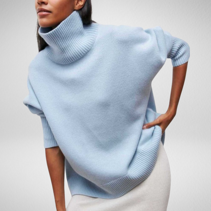 Edelwara | Damen Rollkragenpullover Oversized Strick - Light Blue - Image 1