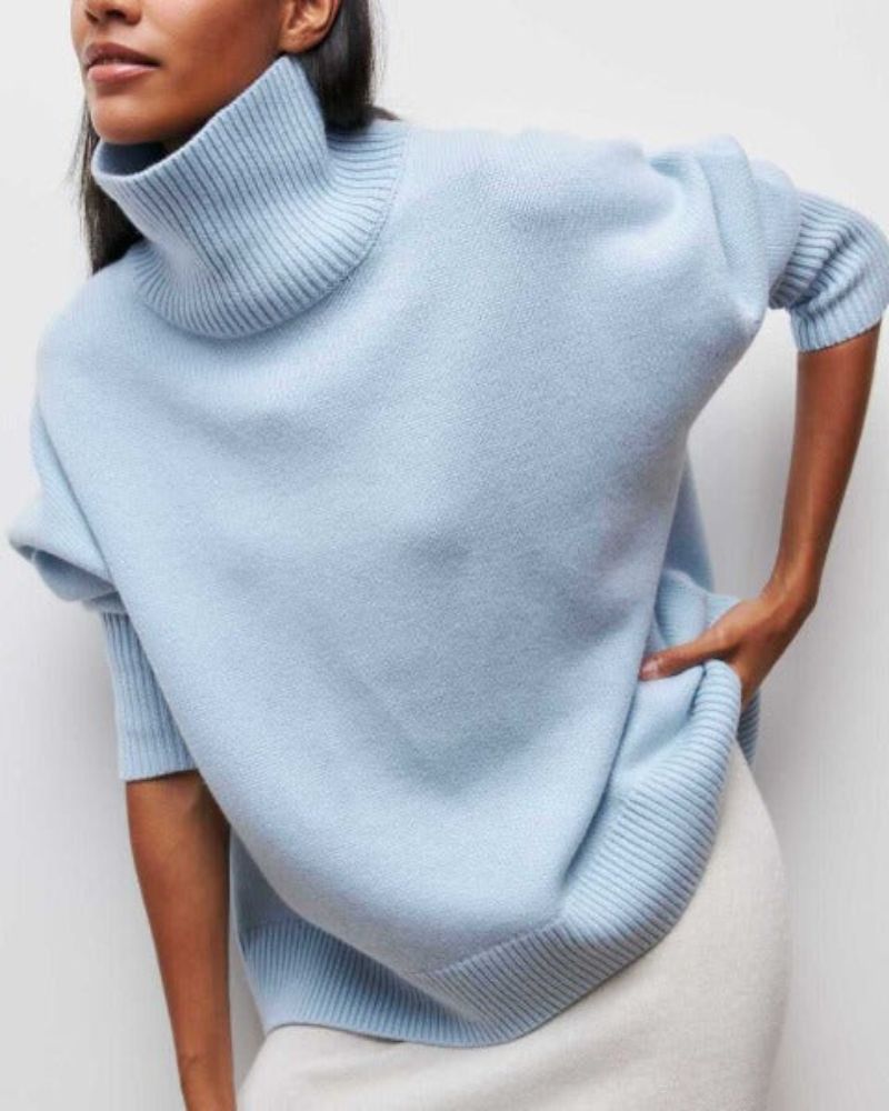 Edelwara | Damen Rollkragenpullover Oversized Strick - Light Blue - Image 2