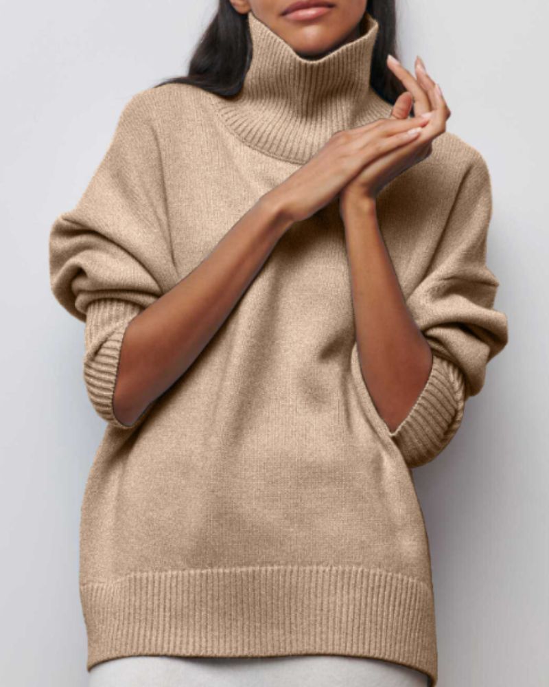 Edelwara | Damen Rollkragenpullover Oversized Strick - Light Blue - Image 4