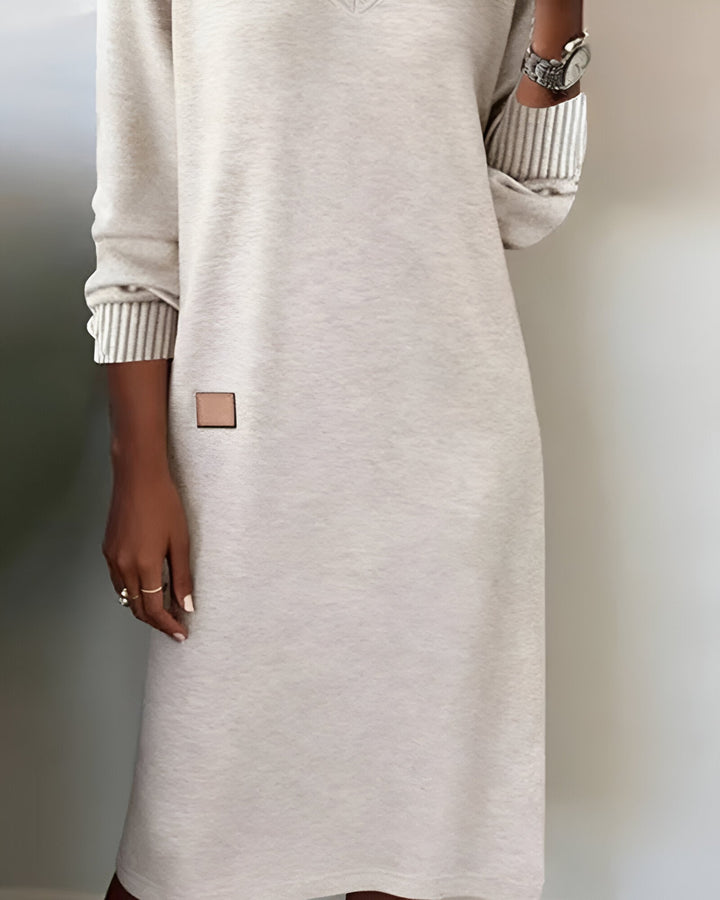 Edilke | Damen Strickkleid Langarm V-Ausschnitt - Beige - Image 3