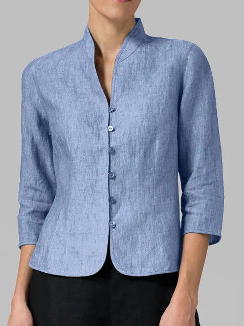 Editha | Damen Stehkragenbluse 3/4-Arm Slim Fit - Light Blue - Image 1