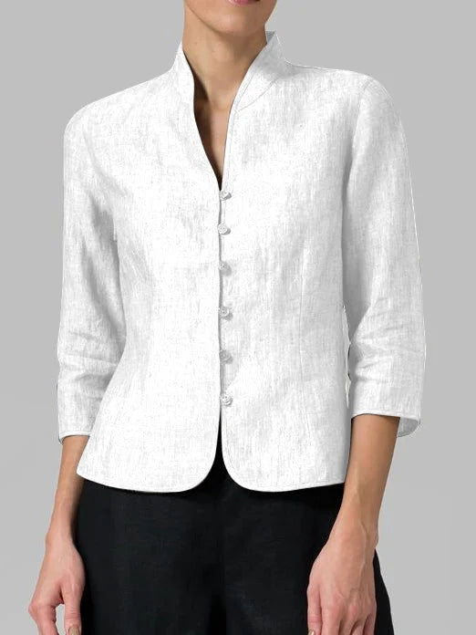 Editha | Damen Stehkragenbluse 3/4-Arm Slim Fit - Light Blue - Image 2