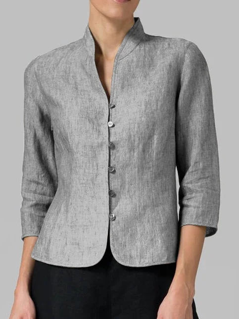Solveig | Damen Stehkragenbluse 3/4-Arm Slim Fit - Light Blue - Image 3