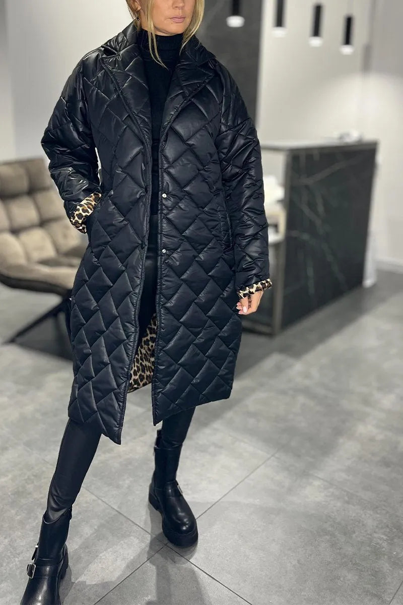 Edlinde | Damen Stepp Mantel Langer Wintermantel - Black - Image 1