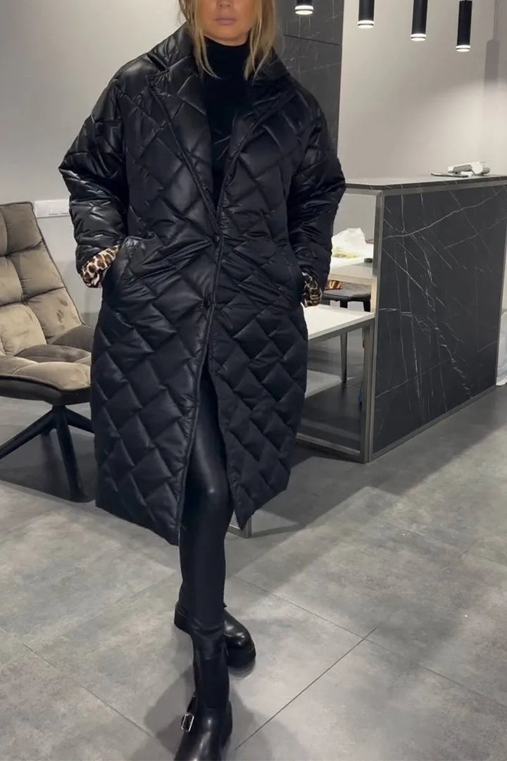 Edlinde | Damen Stepp Mantel Langer Wintermantel - Black - Image 2