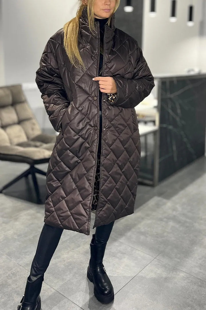 Edlinde | Damen Stepp Mantel Langer Wintermantel - Black - Image 8