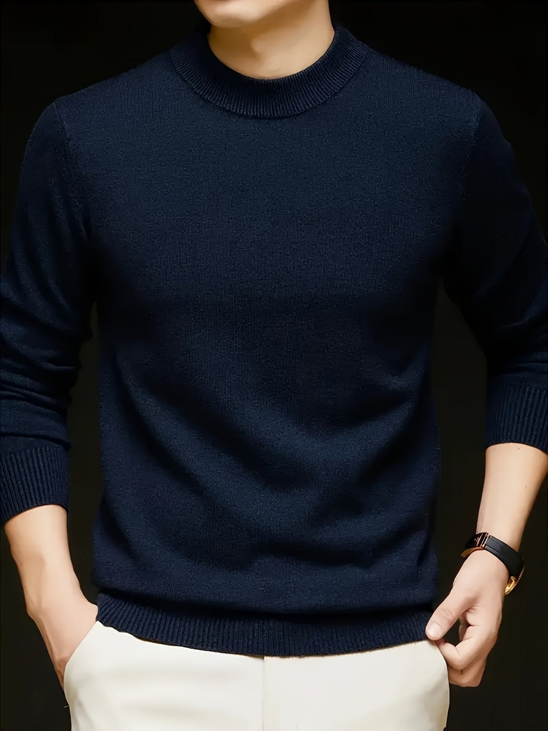 Edmunt | Herren Strickpullover Stehkragen Slim Fit - Taupe - Image 7