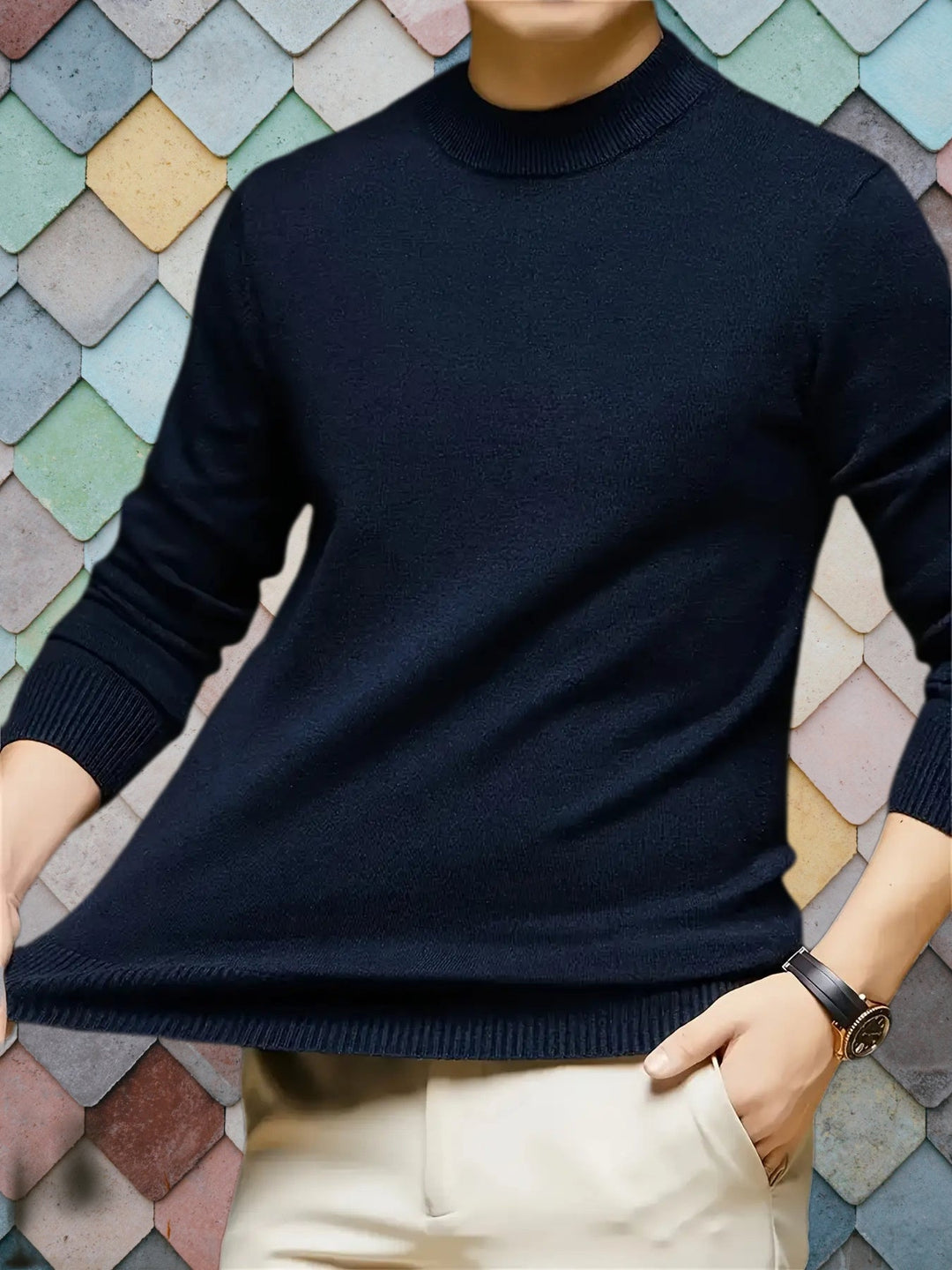 Edmunt | Herren Strickpullover Stehkragen Slim Fit - Taupe - Image 8