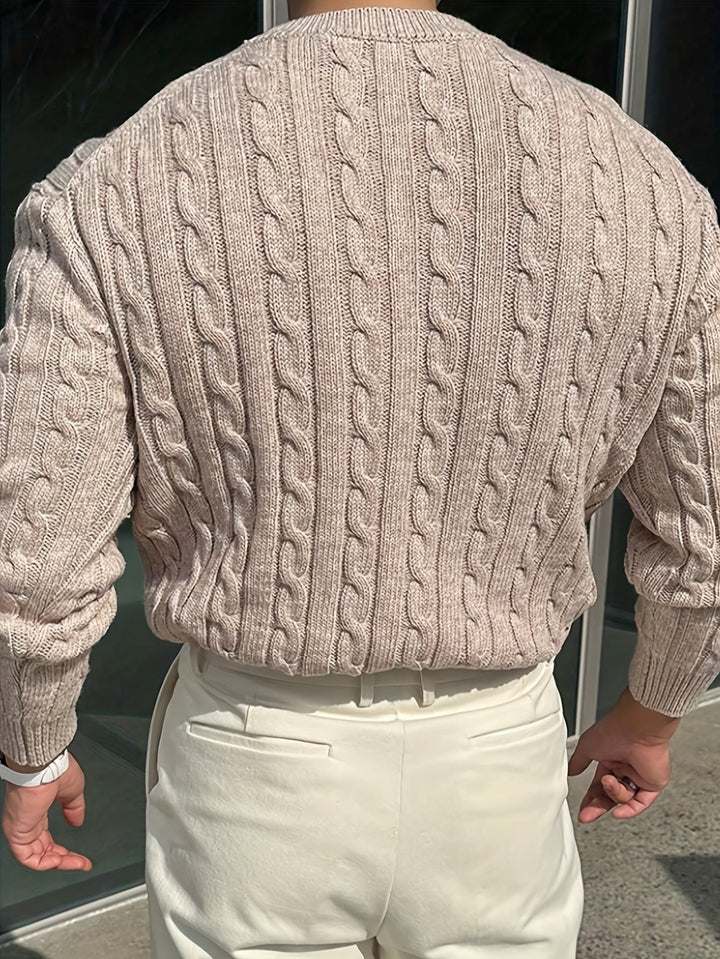 Edvard | Herren Zopfmuster Strickpullover Rundhals - Light Grey - Image 10