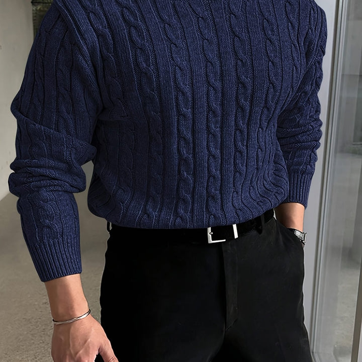 Edvard | Herren Zopfmuster Strickpullover Rundhals - Light Grey - Image 11