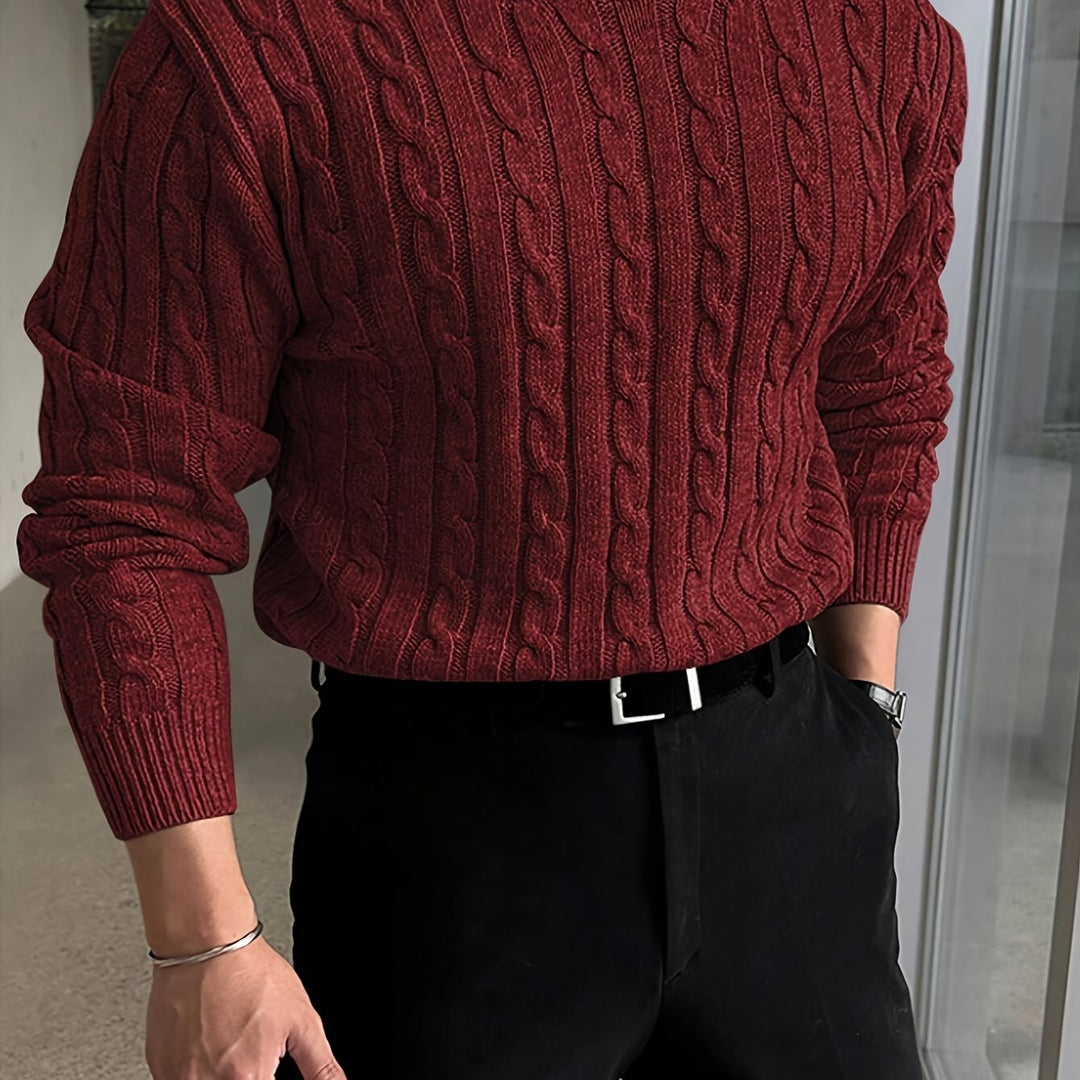 Edvard | Herren Zopfmuster Strickpullover Rundhals - Light Grey - Image 12