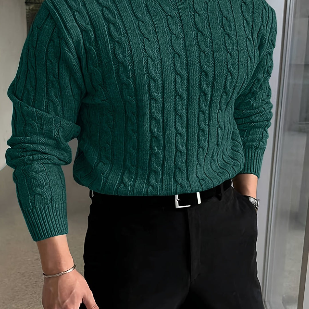 Edvard | Herren Zopfmuster Strickpullover Rundhals - Light Grey - Image 15