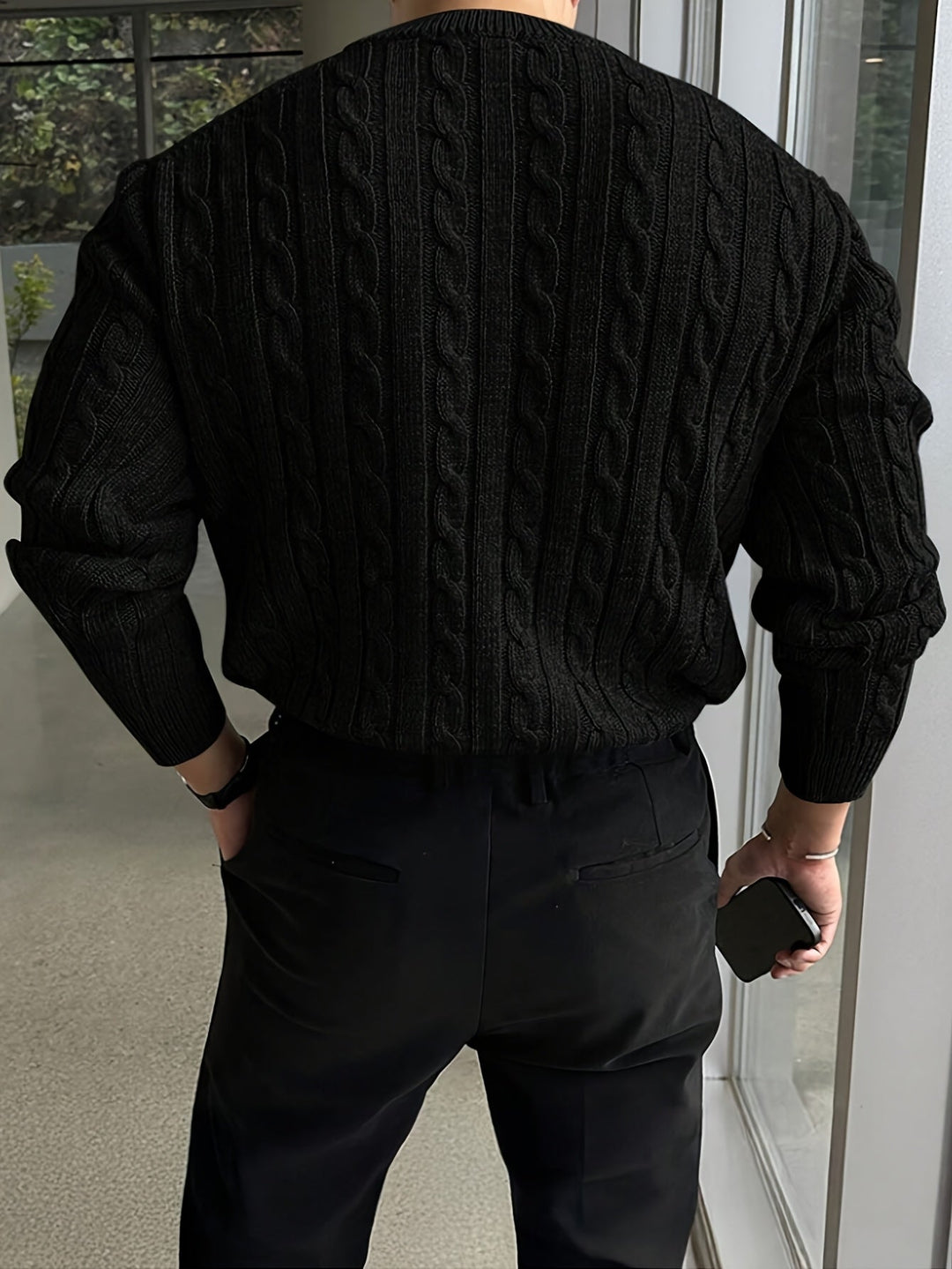 Edvard | Herren Zopfmuster Strickpullover Rundhals - Light Grey - Image 7
