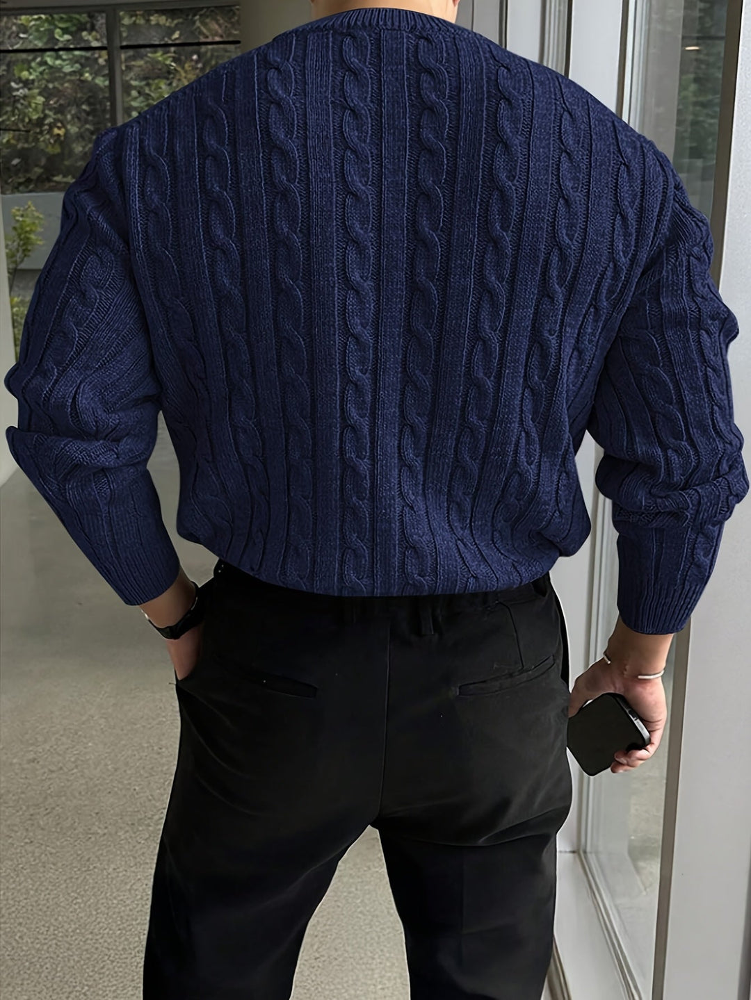Edvard | Herren Zopfmuster Strickpullover Rundhals - Light Grey - Image 8