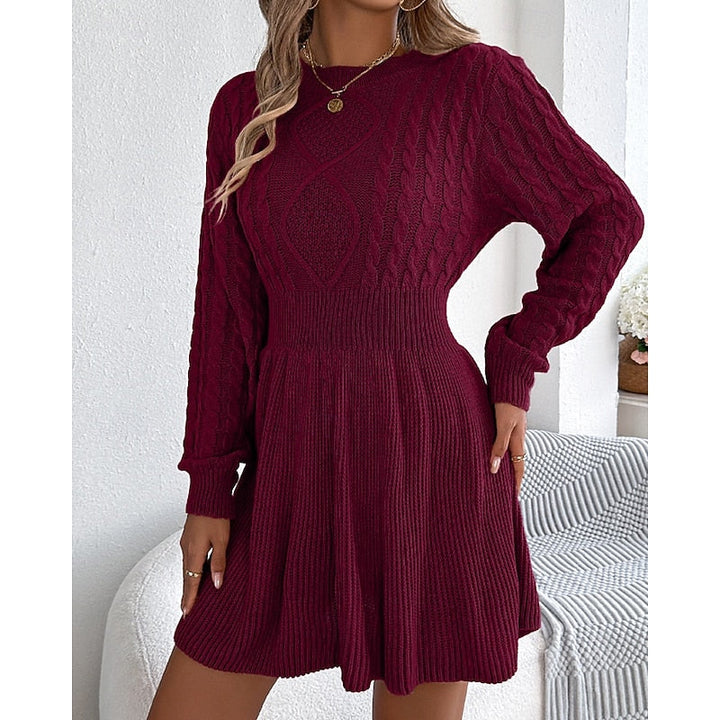 Edwara | Damen Strickkleid Langarm Zopfmuster Mini - Grey - Image 7