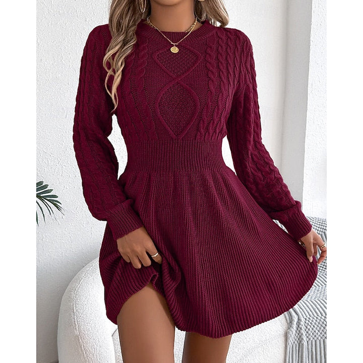 Edwara | Damen Strickkleid Langarm Zopfmuster Mini - Grey - Image 8