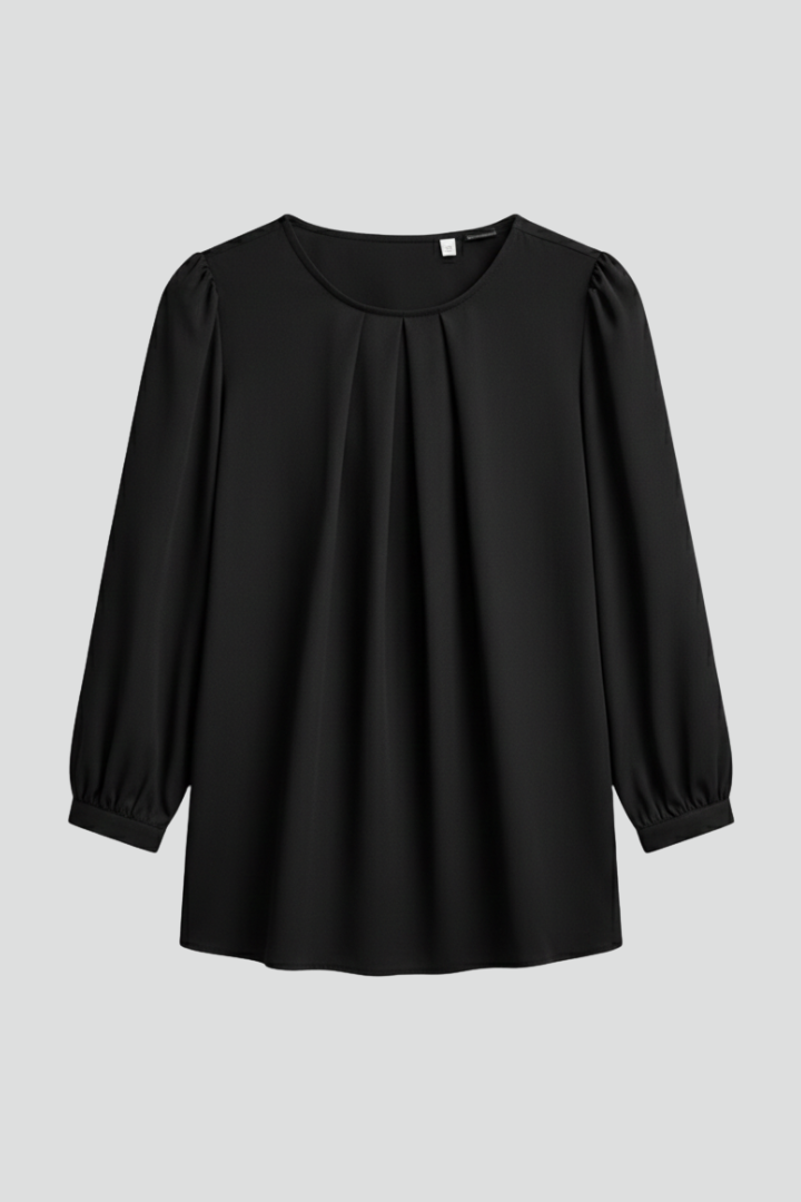 Edwina | Damen Langarm Puffärmel Bluse - Black - Image 1