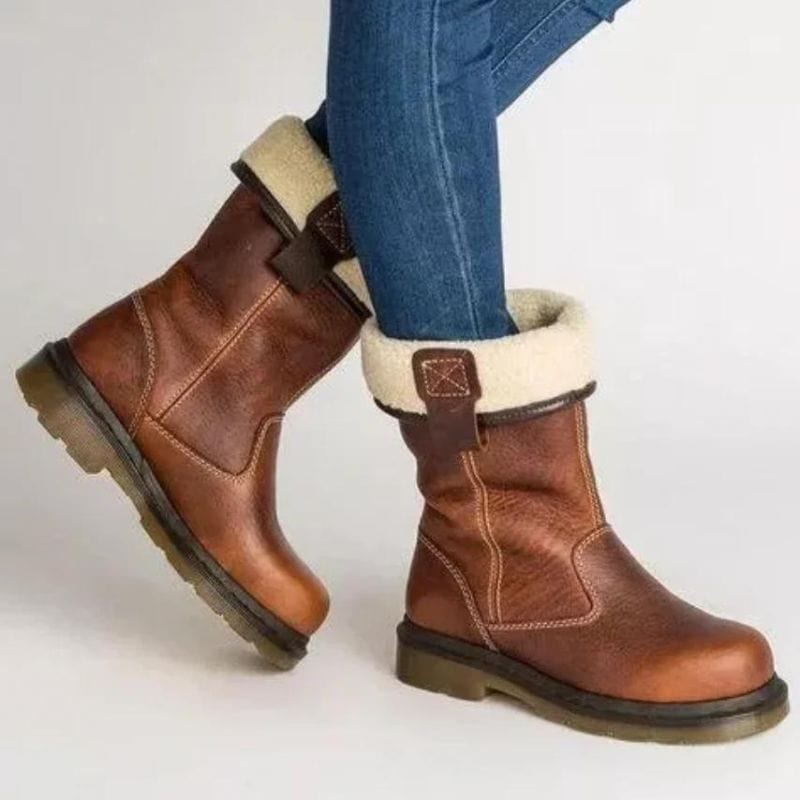 Edwina | Damen Winterstiefel gefüttert Lederoptik - Brown - Image 1