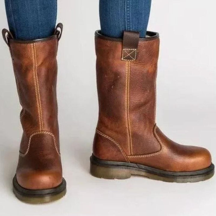 Edwina | Damen Winterstiefel gefüttert Lederoptik - Brown - Image 2