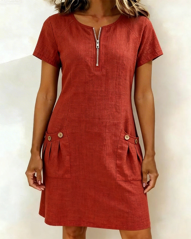 Mia | Damen kleid Kurzarm A-Linie mit Reißverschluss