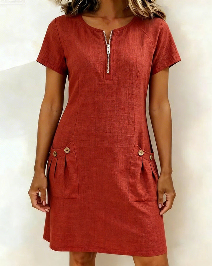 Mia | Damen kleid Kurzarm A-Linie mit Reißverschluss