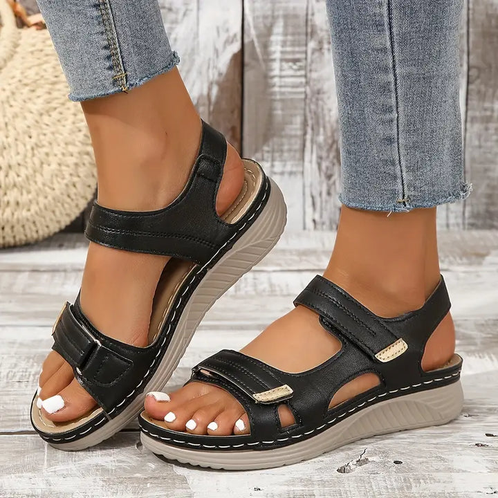 Vera | Damen Sandalen mit Klettverschluss Keilabsatz Komfortsandalen
