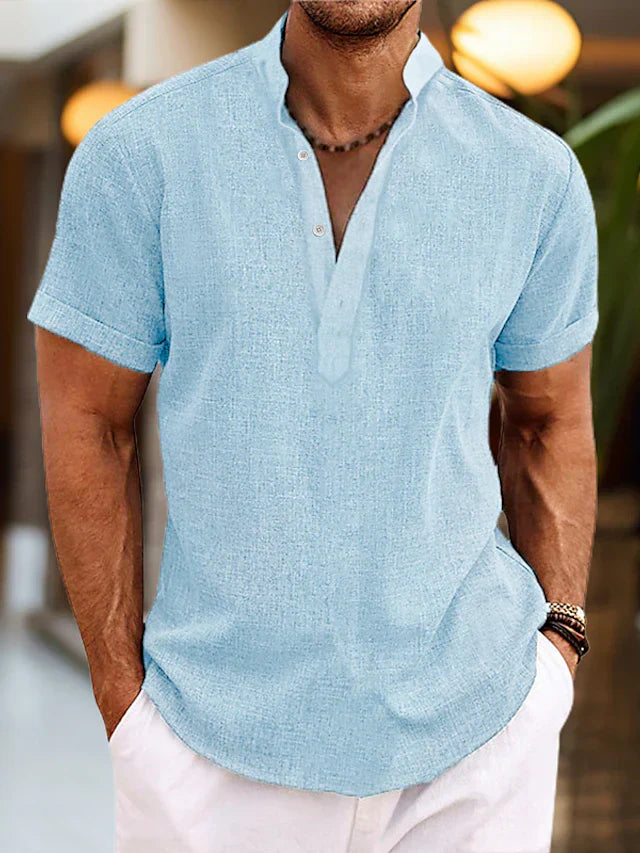 Pablo | Herren hemd Kurzarm Henley Stehkragen Sommer