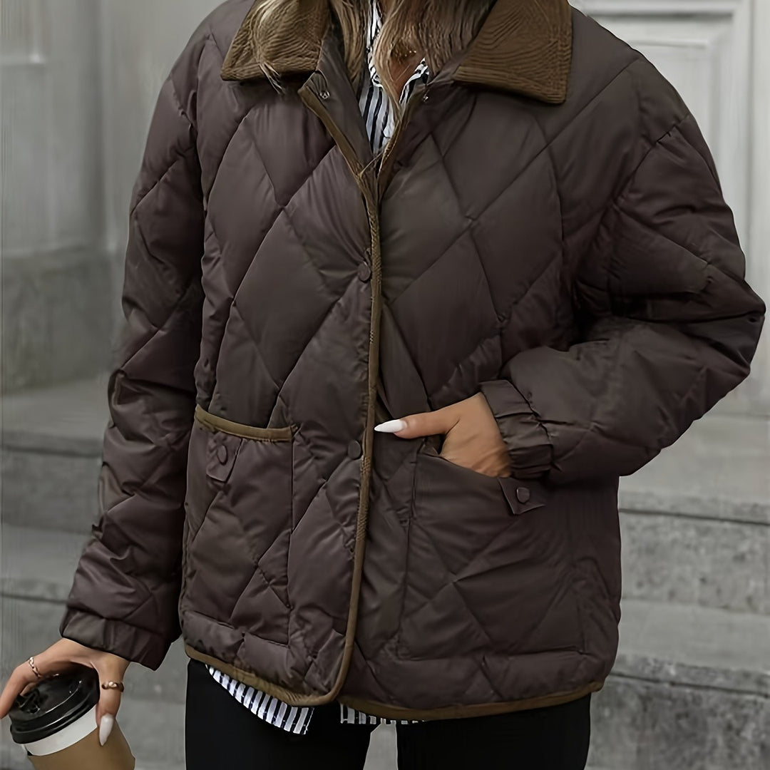 Elbmara | Damen Stepp-Jacke Wattiert Rautenmuster - Dark Brown - Image 1
