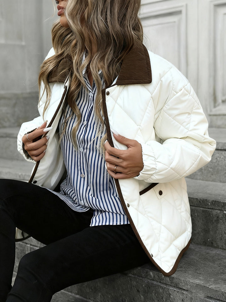Elbmara | Damen Stepp-Jacke Wattiert Rautenmuster - Dark Brown - Image 10