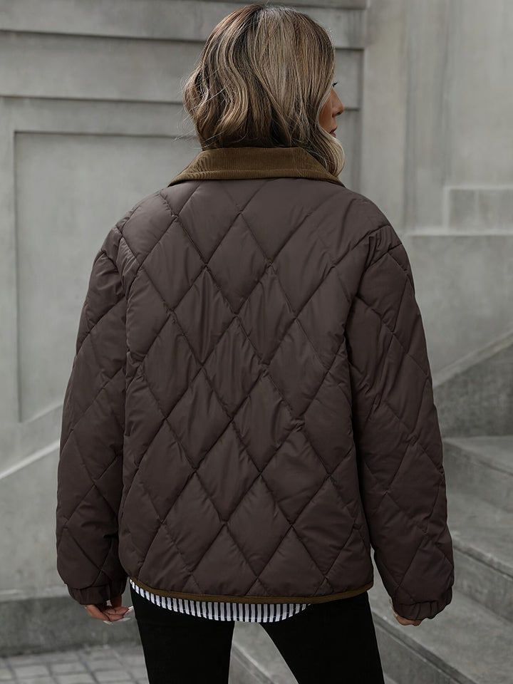 Elbmara | Damen Stepp-Jacke Wattiert Rautenmuster - Dark Brown - Image 2