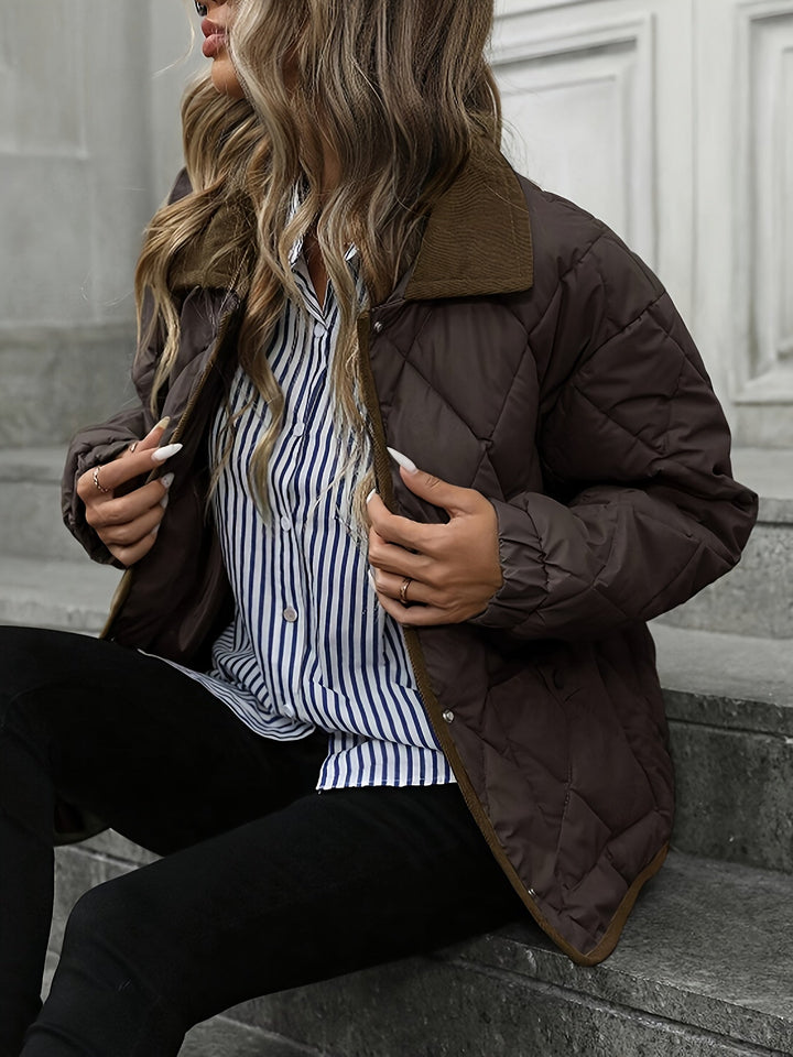 Elbmara | Damen Stepp-Jacke Wattiert Rautenmuster - Dark Brown - Image 3