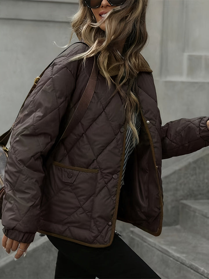 Elbmara | Damen Stepp-Jacke Wattiert Rautenmuster - Dark Brown - Image 4