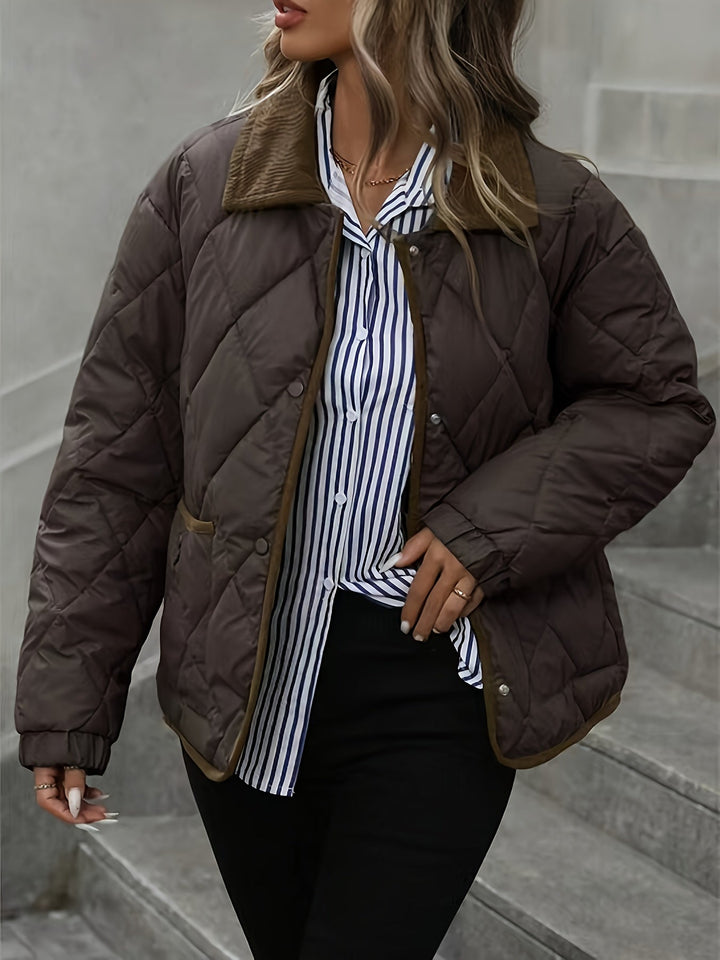 Elbmara | Damen Stepp-Jacke Wattiert Rautenmuster - Dark Brown - Image 5
