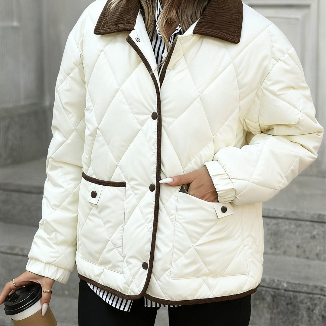 Elbmara | Damen Stepp-Jacke Wattiert Rautenmuster - Dark Brown - Image 6