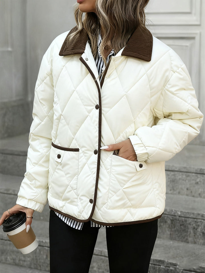 Elbmara | Damen Stepp-Jacke Wattiert Rautenmuster - Dark Brown - Image 7