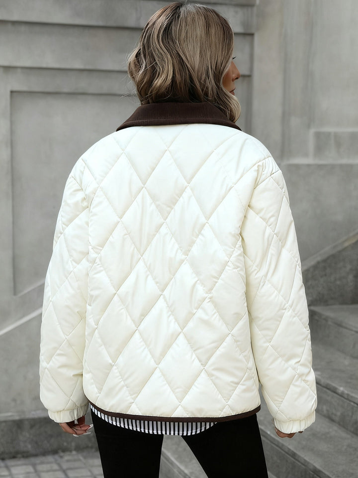 Elbmara | Damen Stepp-Jacke Wattiert Rautenmuster - Dark Brown - Image 8
