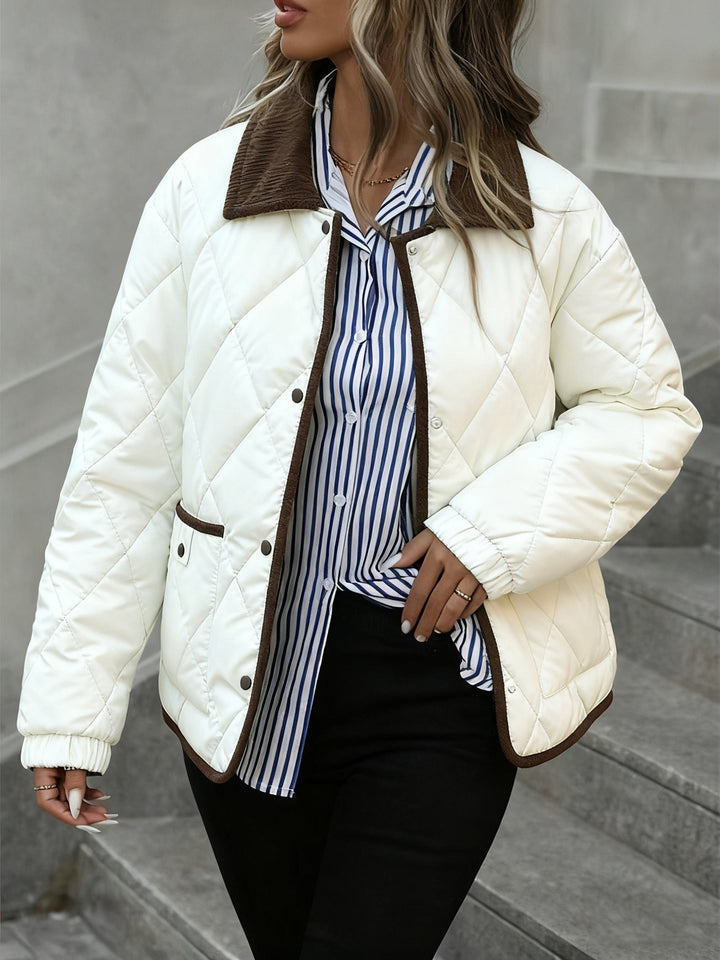 Elbmara | Damen Stepp-Jacke Wattiert Rautenmuster - Dark Brown - Image 9