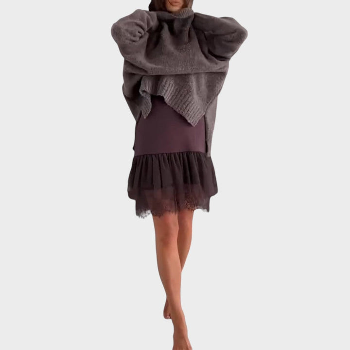 Elbrun | Damen Strickkleid Oversize Rollkragen - Brown - Image 6