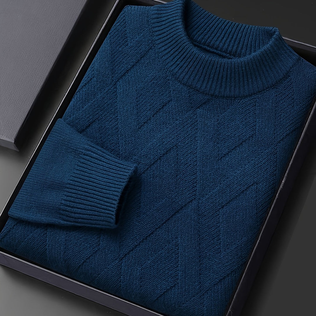 Eldmund | Herren Strickpullover Stehkragen Strukturmuster - Teal - Image 1